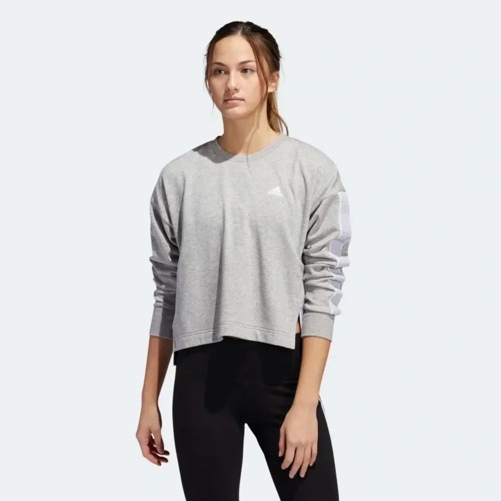 Adidas Logo Gray Cropped Long Sleeve Crew Neck Womens size small